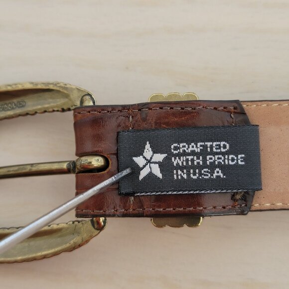 Vintage Brighton 50108 Croc Embossed Brown Leather Brass Buckle Belt Size S - Picture 8 of 14